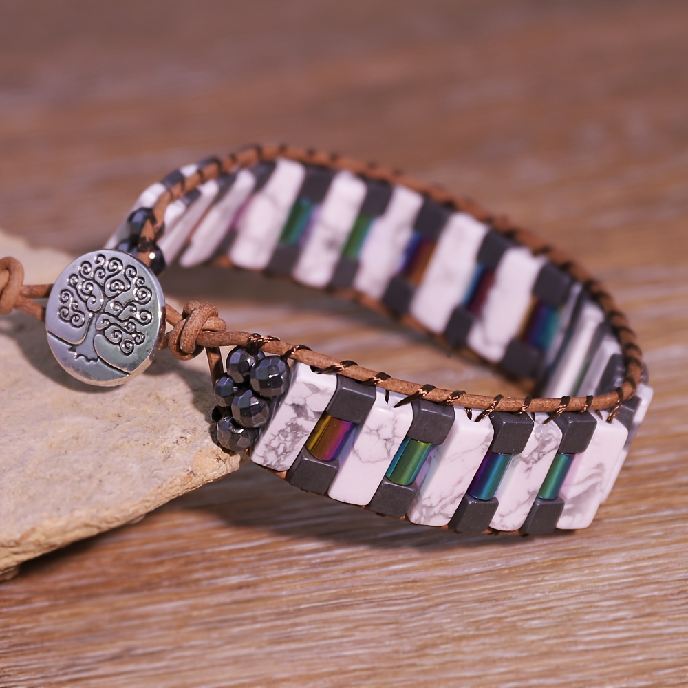 Handcrafted Natural Stone Box Chain Bracelet, Unisex